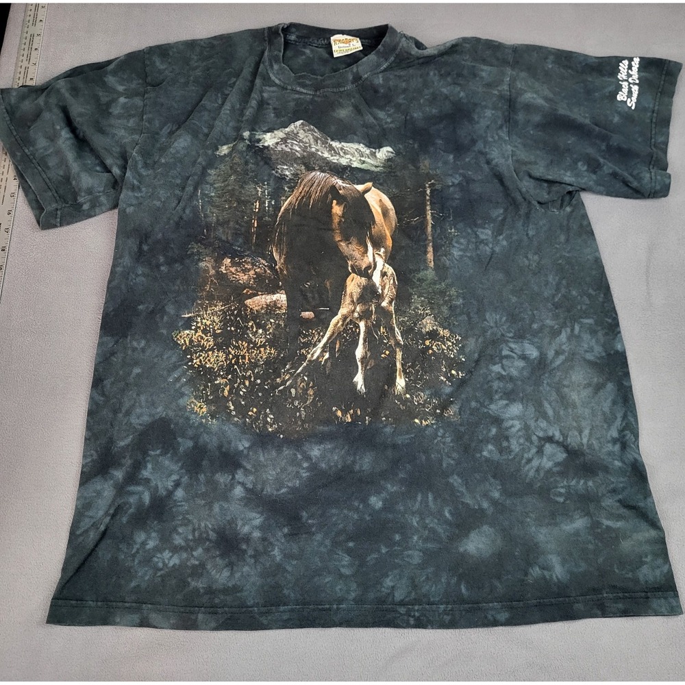 Ragtops Horses Shirt Mens XL Black Tie Dye Lightweight Black‎ Hills Crew Neck